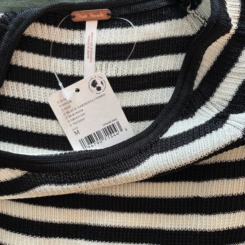 FREE PEOPLE Slinky‎ Baby Tee Black White Striped Combo Size M NWT Bloggers’ Fav!
